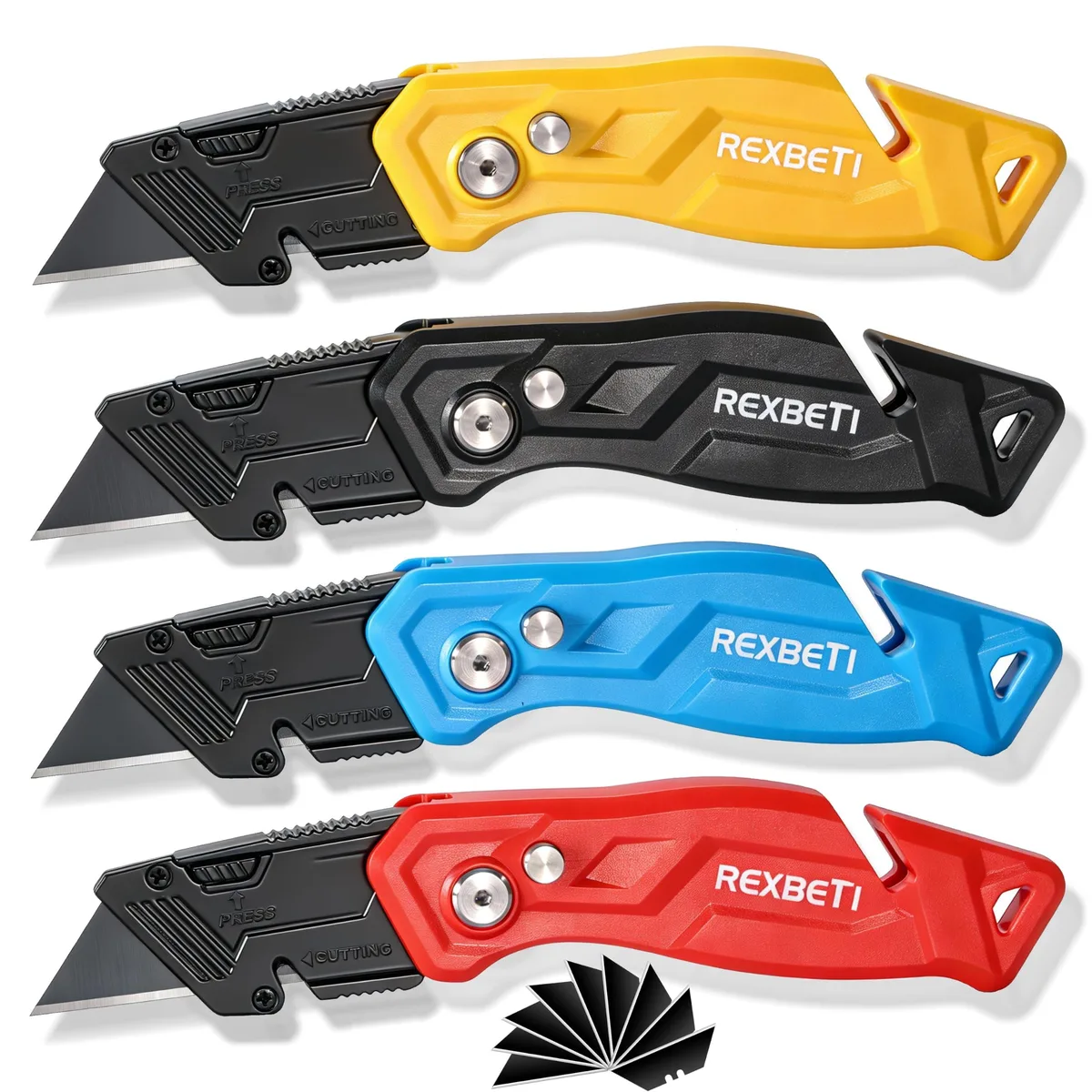  REXBETI REX079 4-Pack Folding Utility Knife 14 Blades 5.9in general craft — product photo