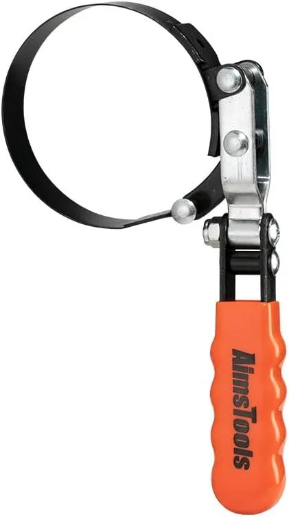 AimsTools 3003 oil filter swivel wrench with vinyl grip handle and studded metal band adjustable from 75 to 95mm