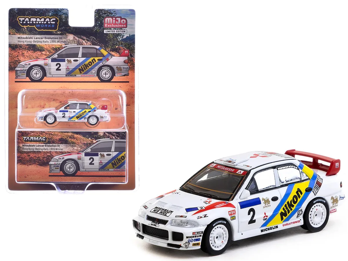Tarmac Works Tarmac Works Mitsubishi Lancer Evolution III #2 Hong Kong-Beijing Rally 1995 1/64 Diecast — product photo
