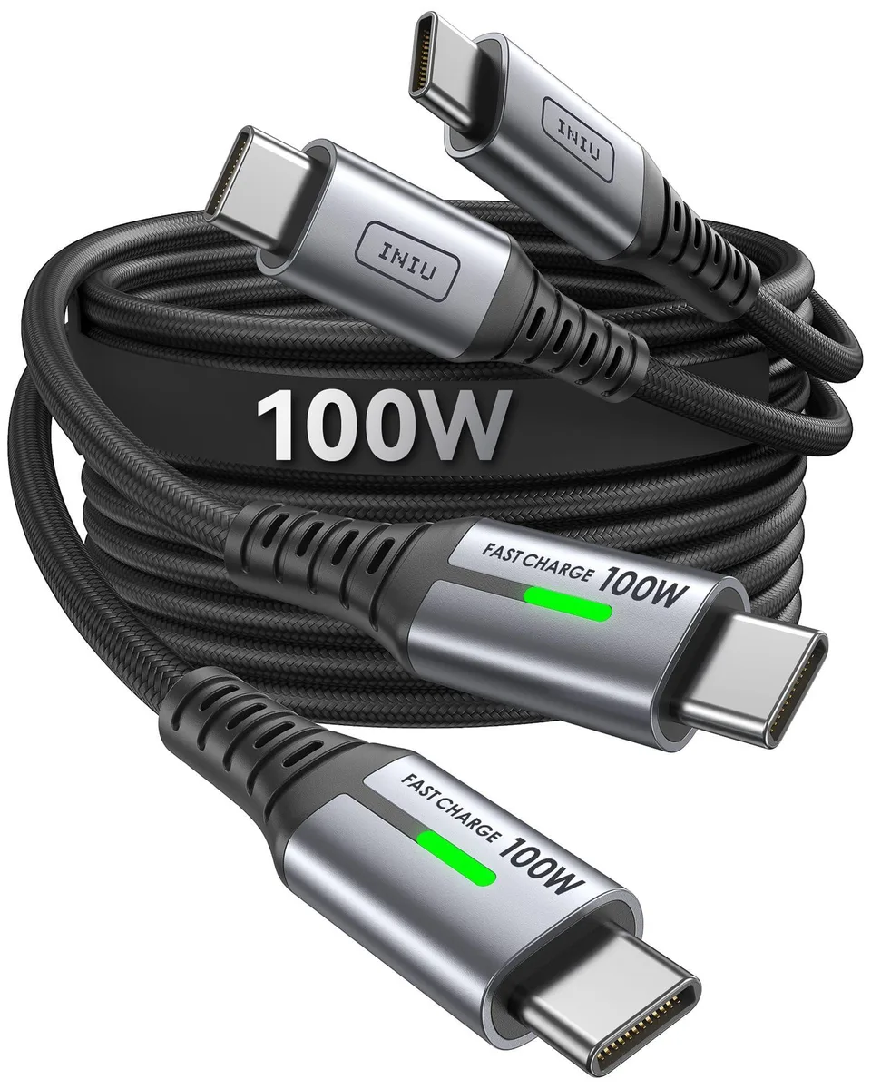Two black USB-C to USB-C braided cables, 3.3 ft each, male-to-male connectors