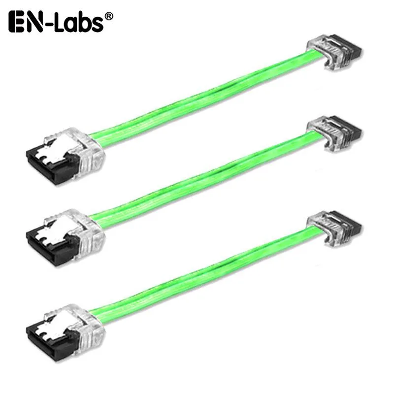 EN-Labs EN-Labs 3PKSATAIII6GN 3-pack SATA cable UV Green 6 inch locking latch — product photo