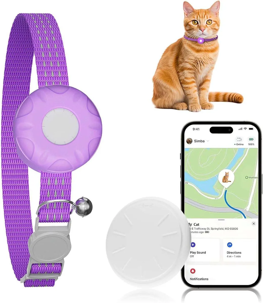  PAW GPS Cat Tracker Find My Compatible White Purple Collar .2oz 7.87-13in — product photo