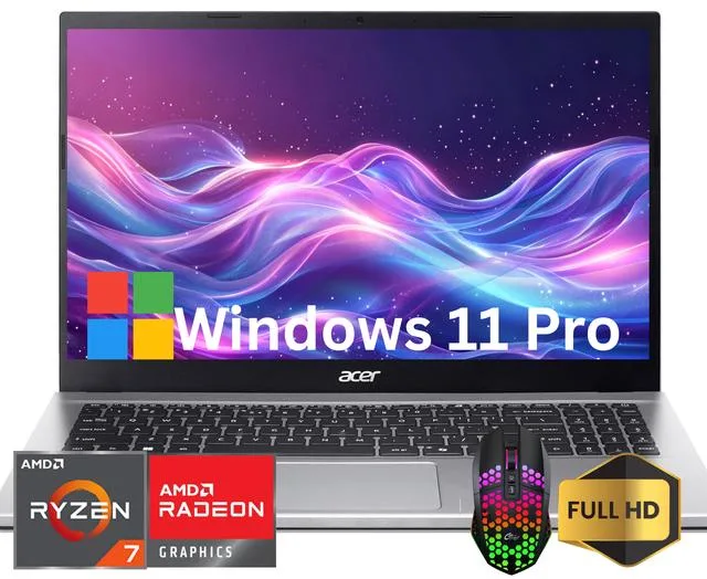 Acer America Acer Aspire Go 15 laptop AMD Ryzen 7 7730U 16GB 256GB NVME Silver — product photo