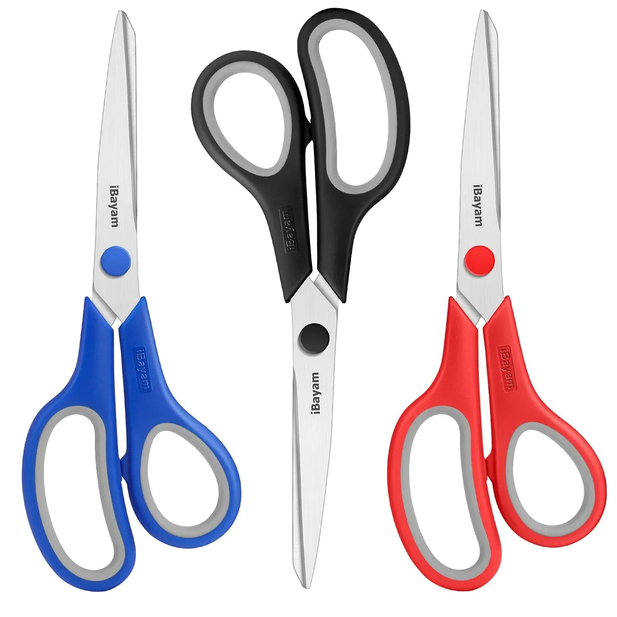  iBayam 8.5" Scissors 3 Pack 2.5mm Blade Red Black Blue — product photo