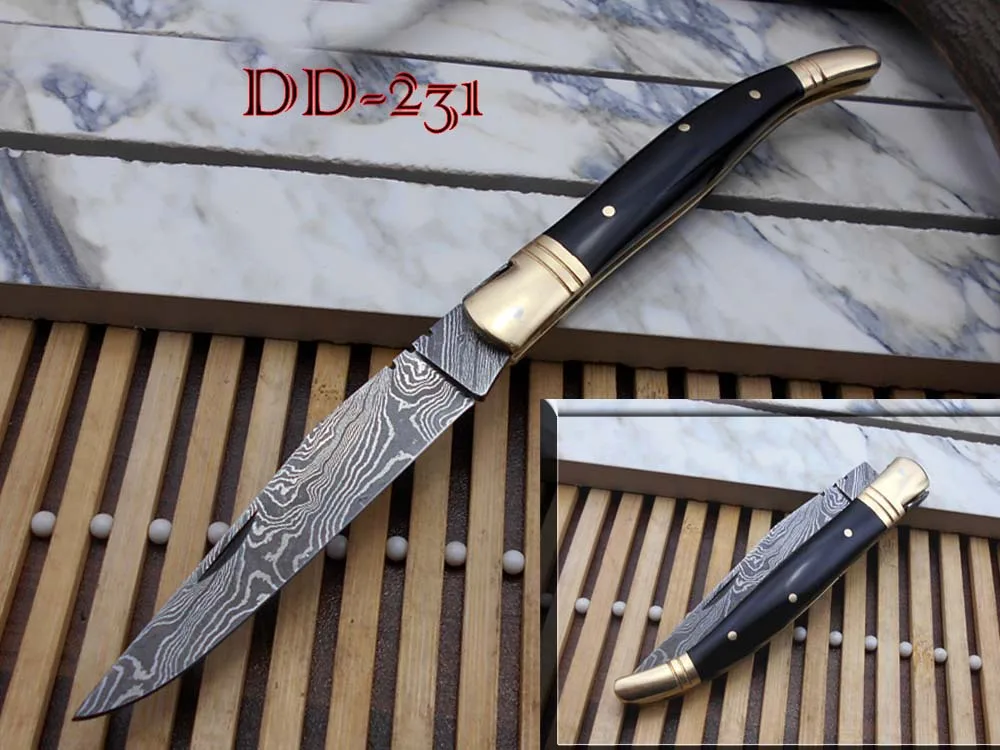 Damascus Depot Damascus Depot Laguiolle Folding Knife 4.1" Blade Bull Horn 8.6 — product photo