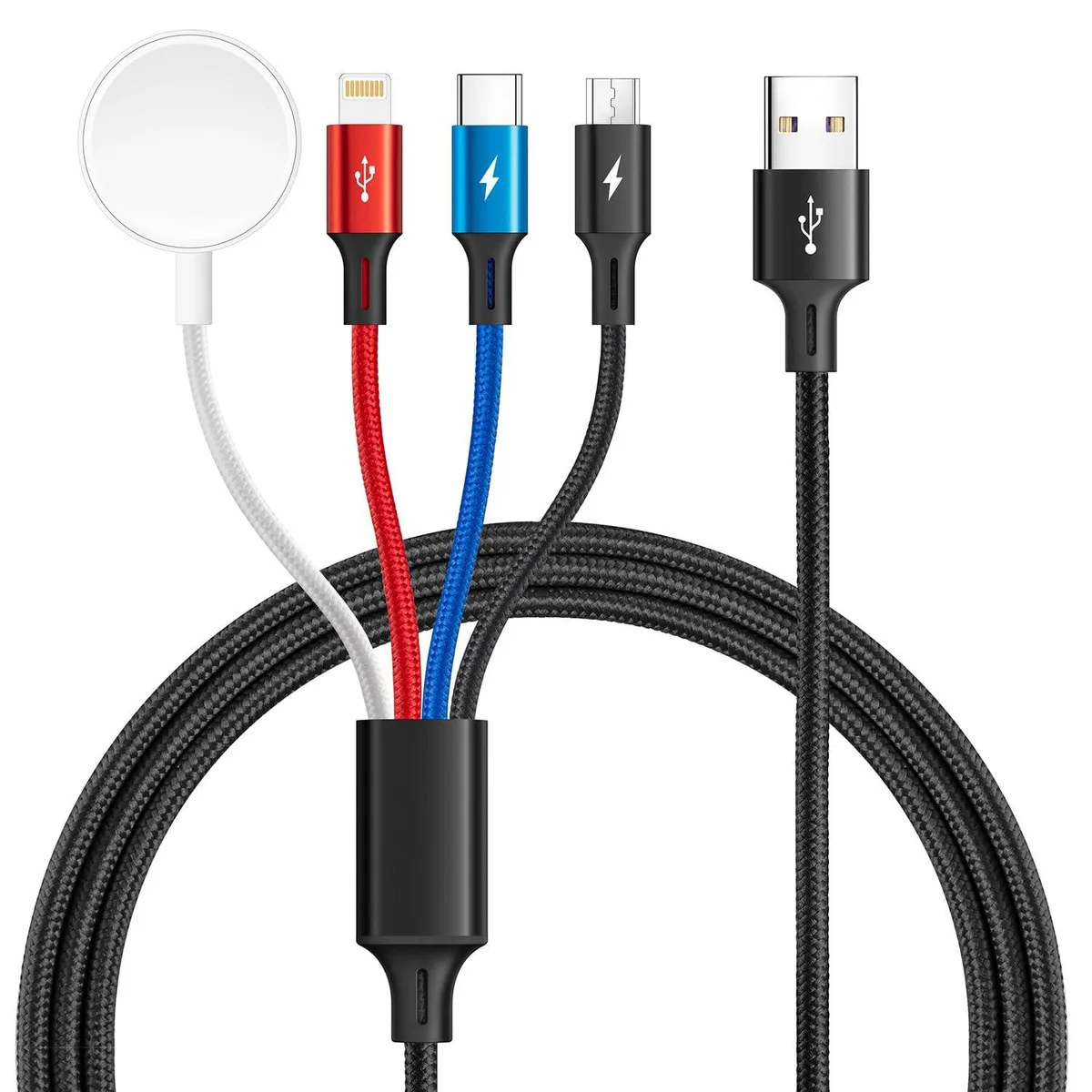 Miimall Miimall 4-in-1 Braided Multi Charger 3.5A Lightning USB-C Micro USB iWatch 6ft — product photo