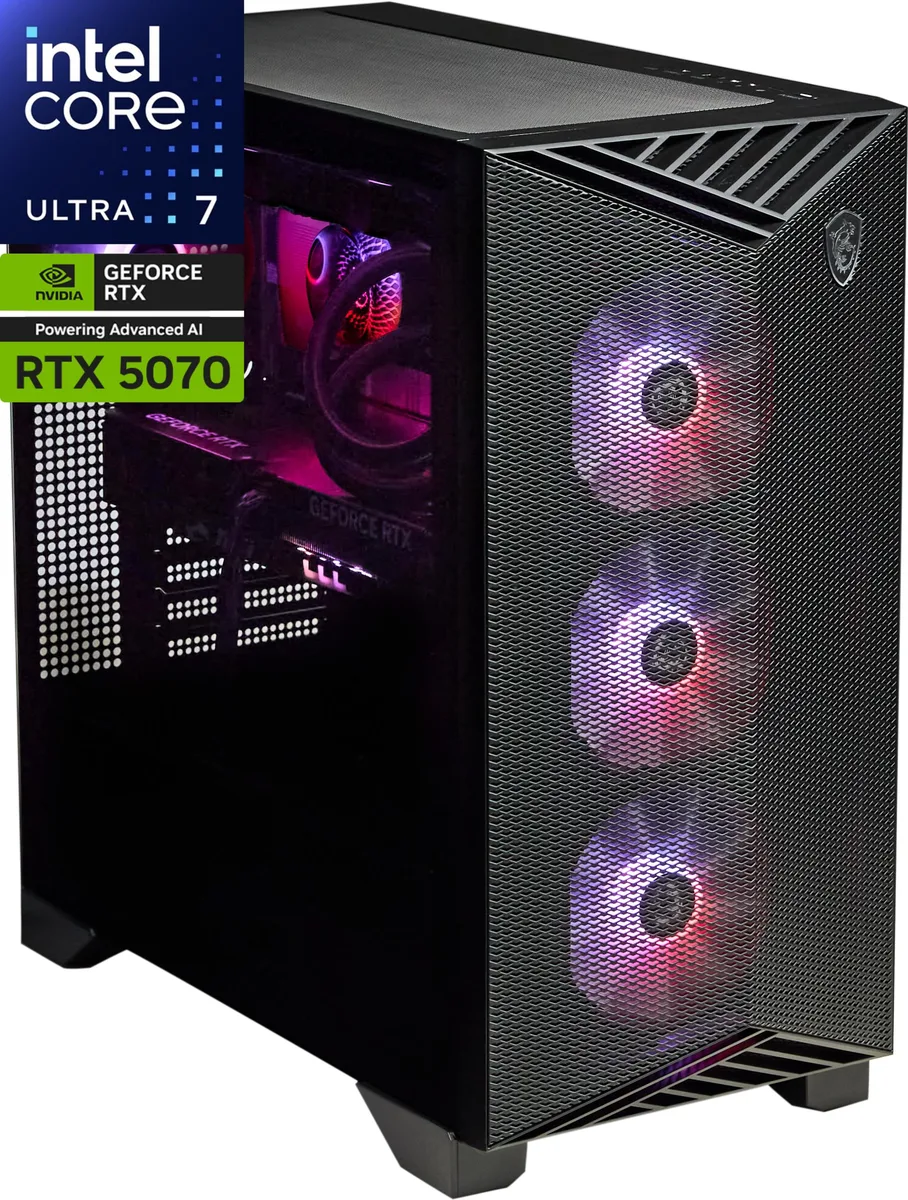 MSI MSI Aegis RS2 AI C2NVP7-2282US gaming PC Intel Core Ultra 7 270K RTX 5070 12GB GDDR7 16GB DDR5 1TB NVMe — product photo