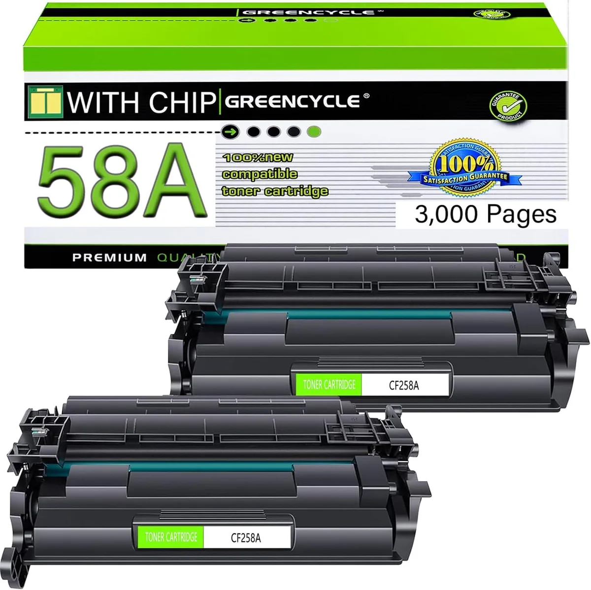 GREENCYCLE GREENCYCLE CF258A Black Toner Cartridge 2-Pack 3000 Pages — product photo