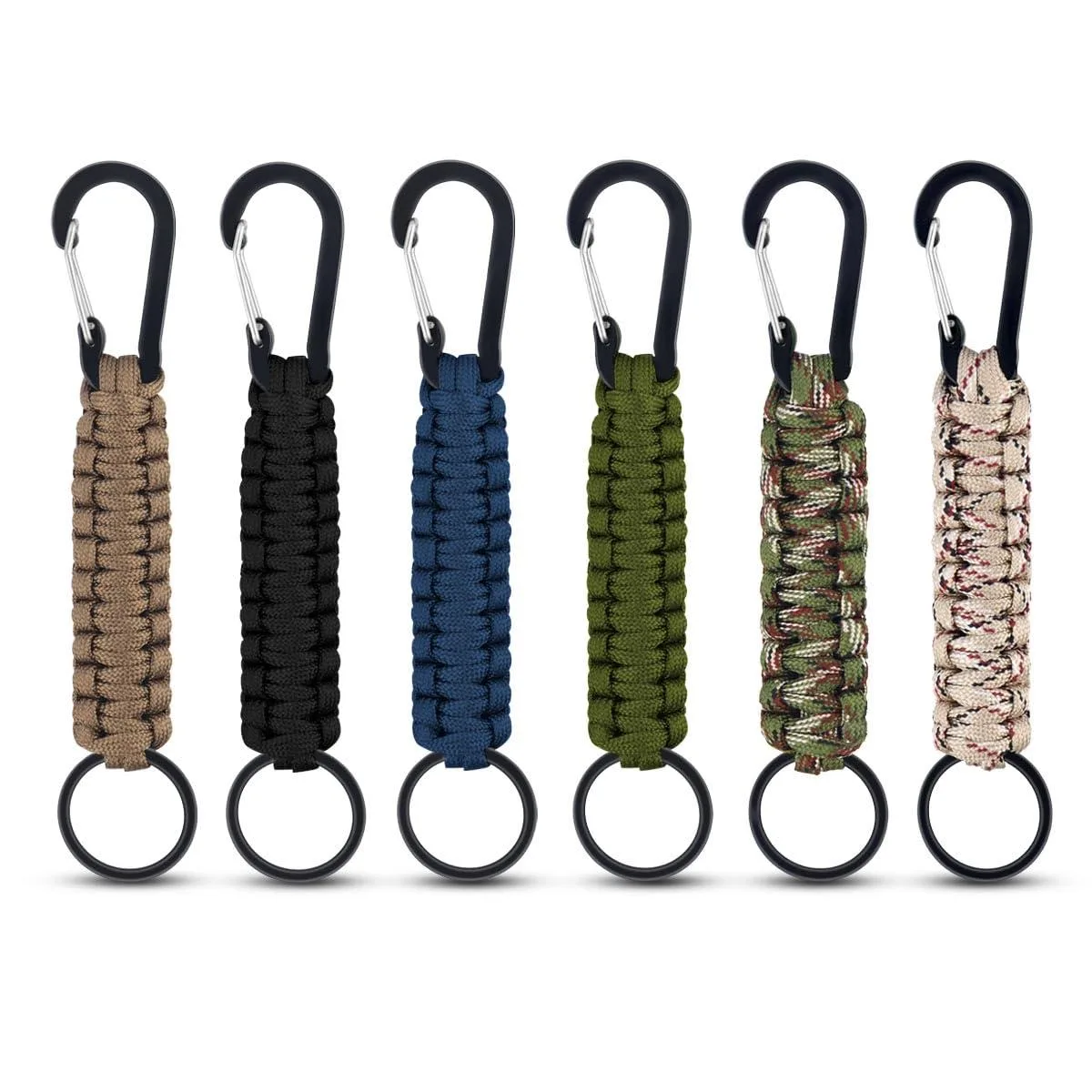  6 Pack Paracord Carabiner Braided Lanyard Key Chain Clip Keyholder — product photo