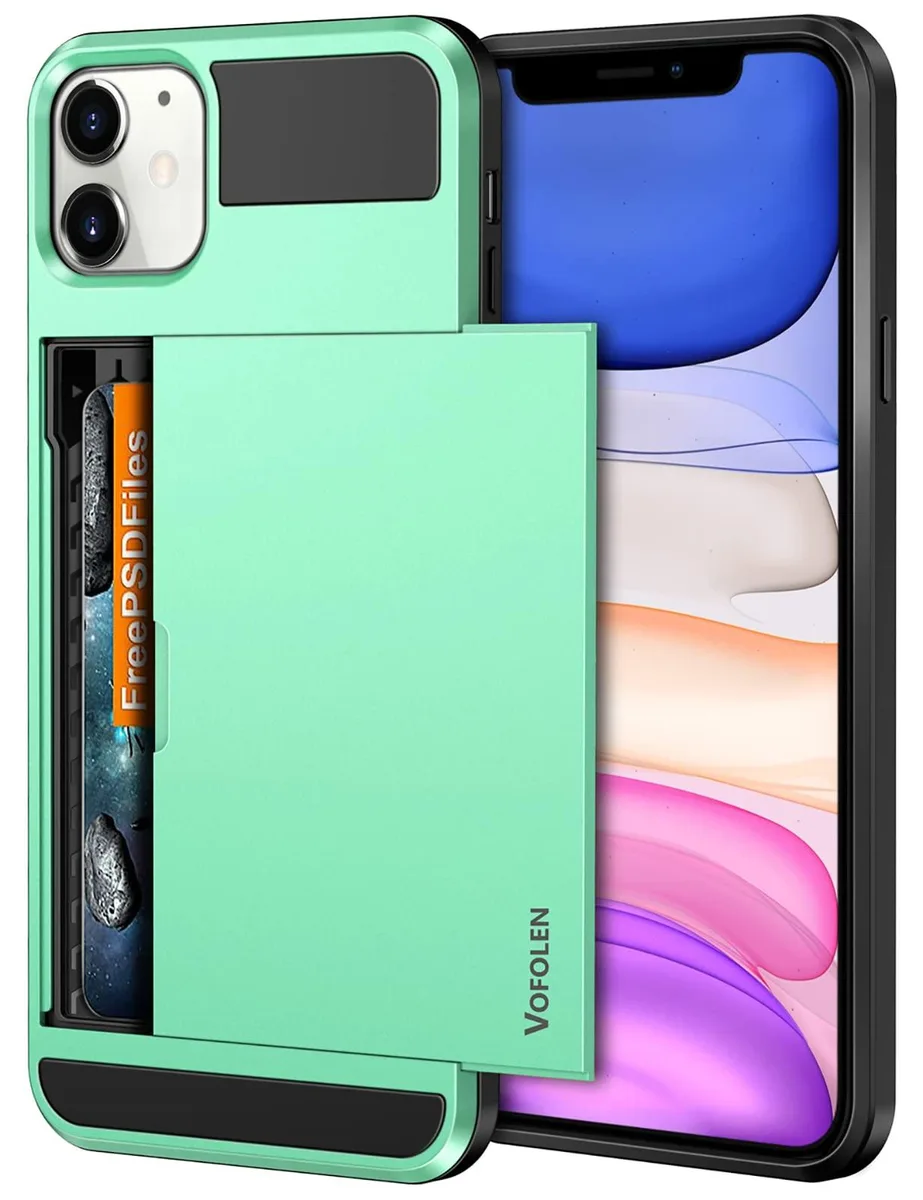 Mint green wallet case for iPhone 11 with sliding card holder