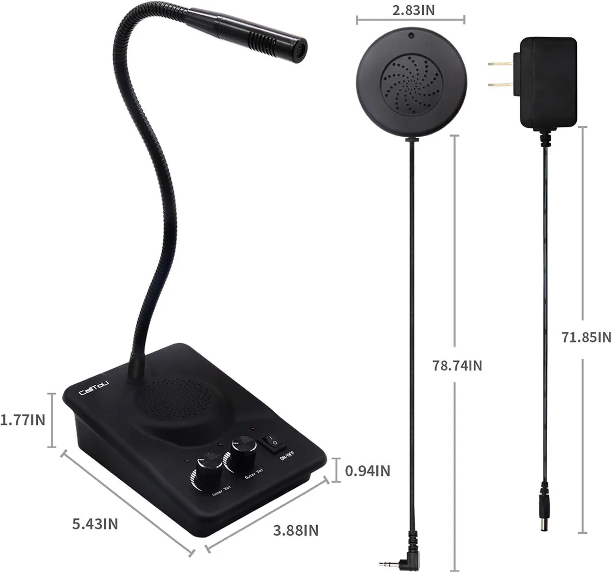 Window intercom speaker set with long coiled cables 78.74IN