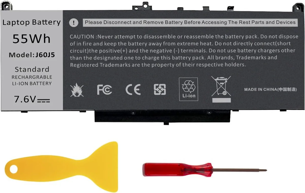 Rectangular black laptop battery pack with connector edge