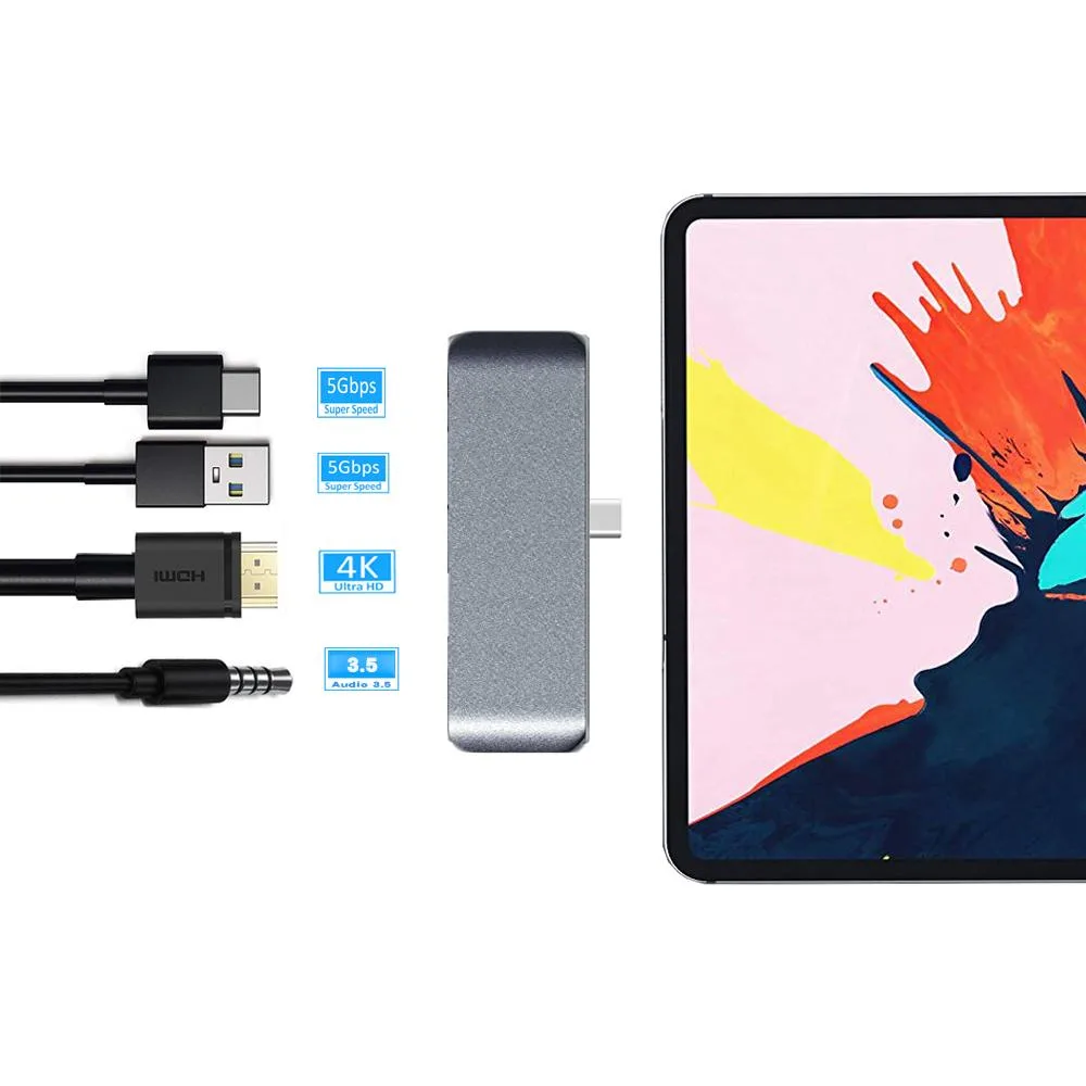 WRIARICH WRIARICH USB C Hub 4-in-1 for iPad Pro 2018 11 12.9 Space Grey — product photo
