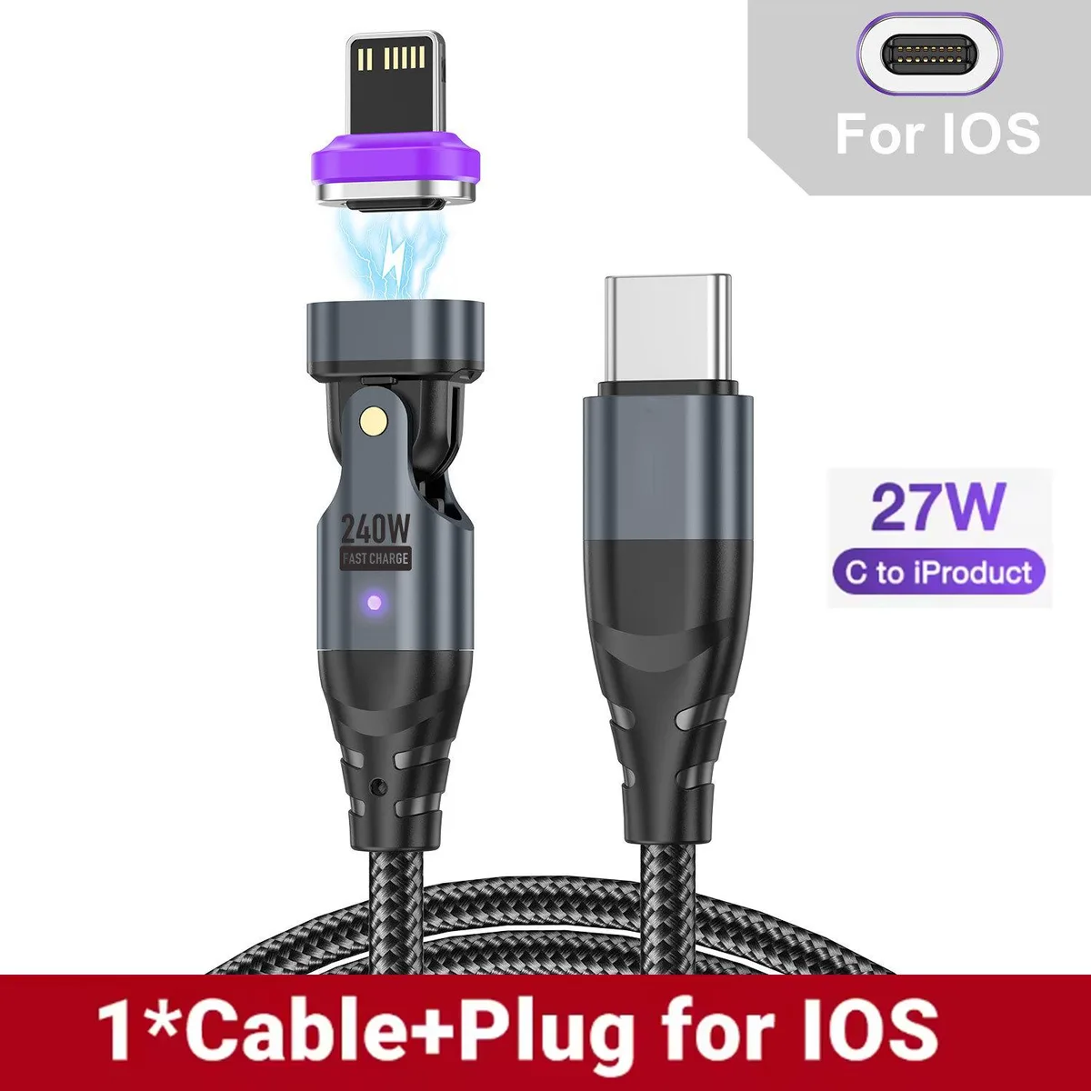 TelDaykemei TelDaykemei 240W 5A magnetic cable USB-C to iOS 1m black 20018 — product photo
