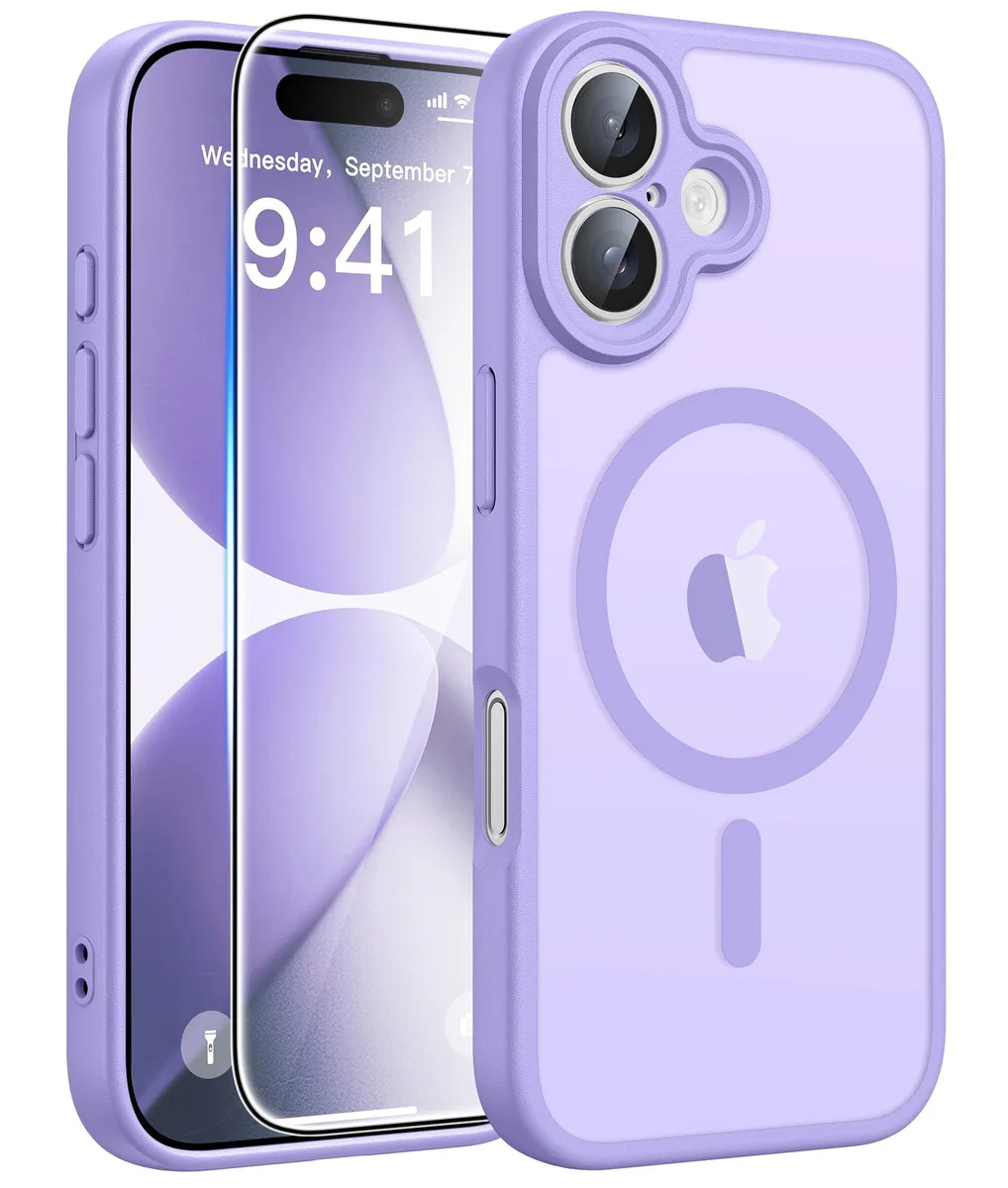 Light purple translucent matte iPhone 17 case with MagSafe ring and camera cover