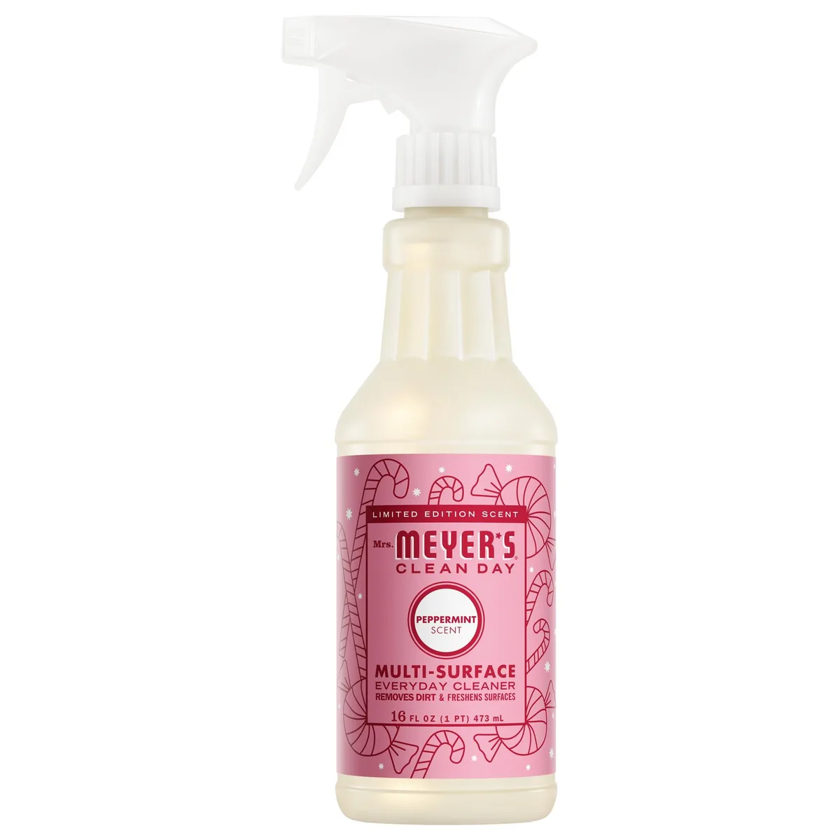 White 16 fl oz spray bottle with peppermint label