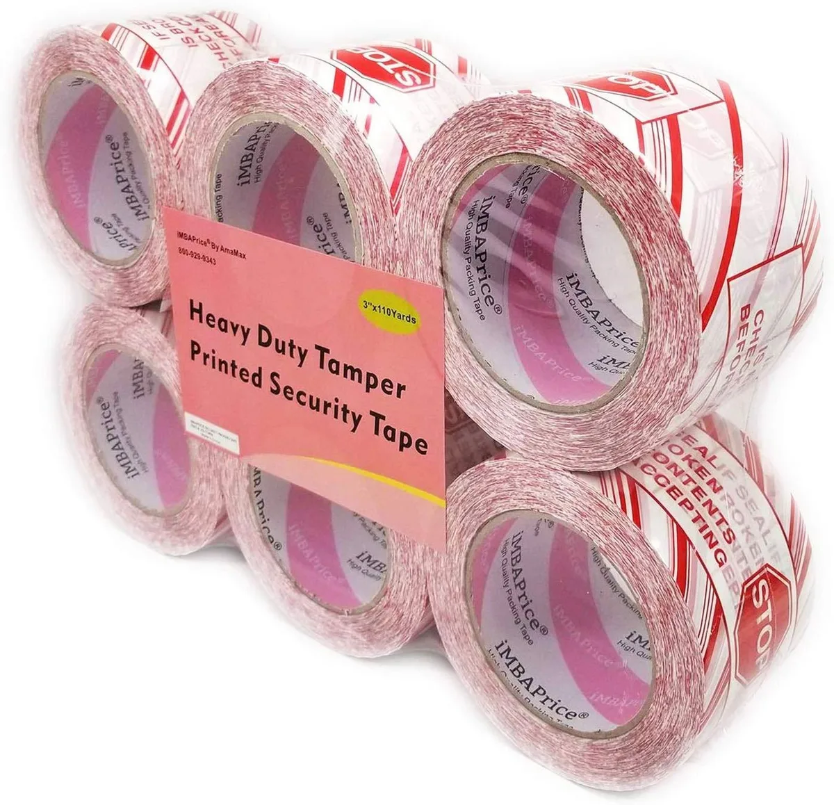 iMBAPrice iMBAPrice Security Tape 6 Rolls 110 Yard 330 Feet 3 Inch White Red Lettering Stop Sign — product photo