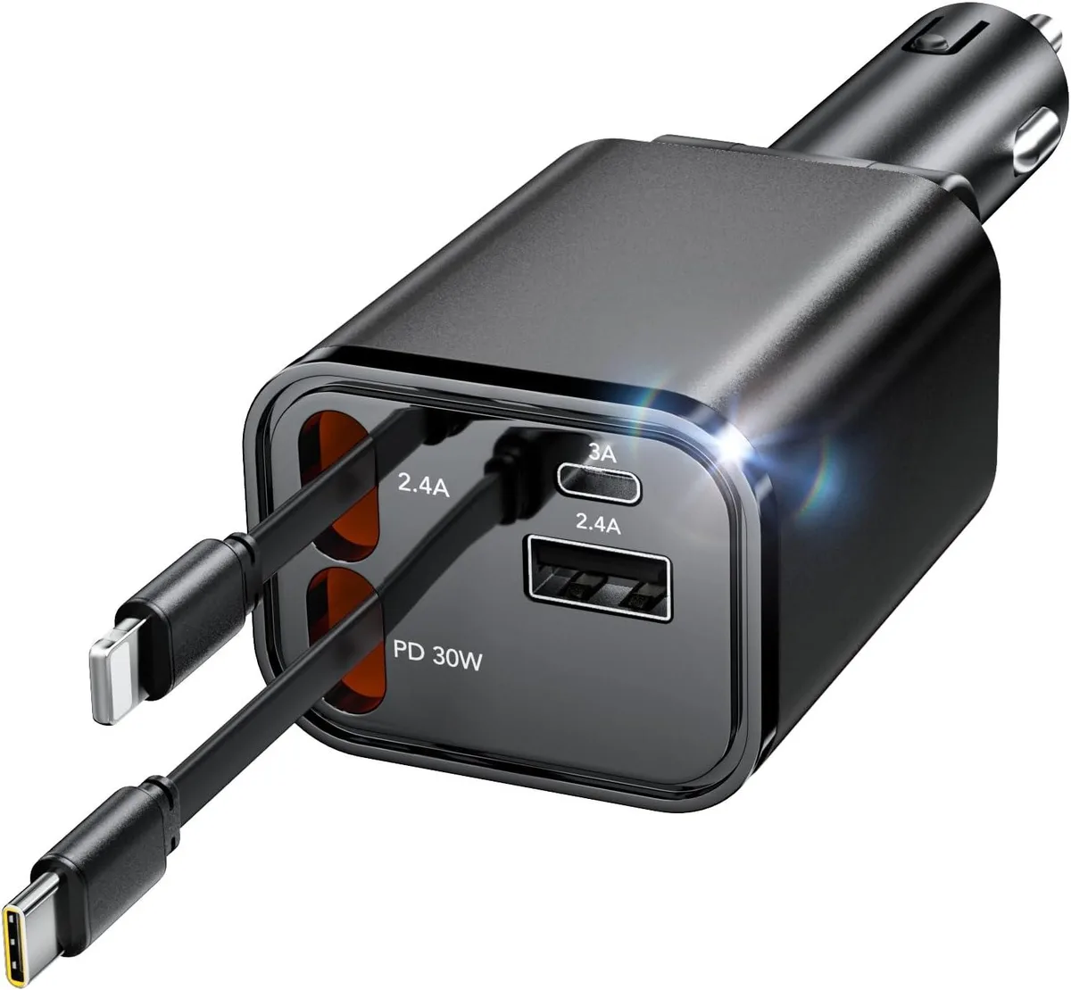 Mydours Mydours 4-in-1 Retractable Car Charger 60W 80cm iPhone 15 16 — product photo