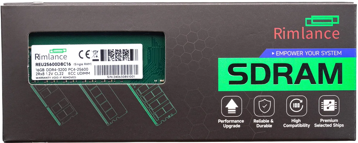 RIMLANCE RIMLANCE REU25600D8C16 16GB DDR4 3200 ECC UDIMM 2Rx8 CL22 1.2V — product photo