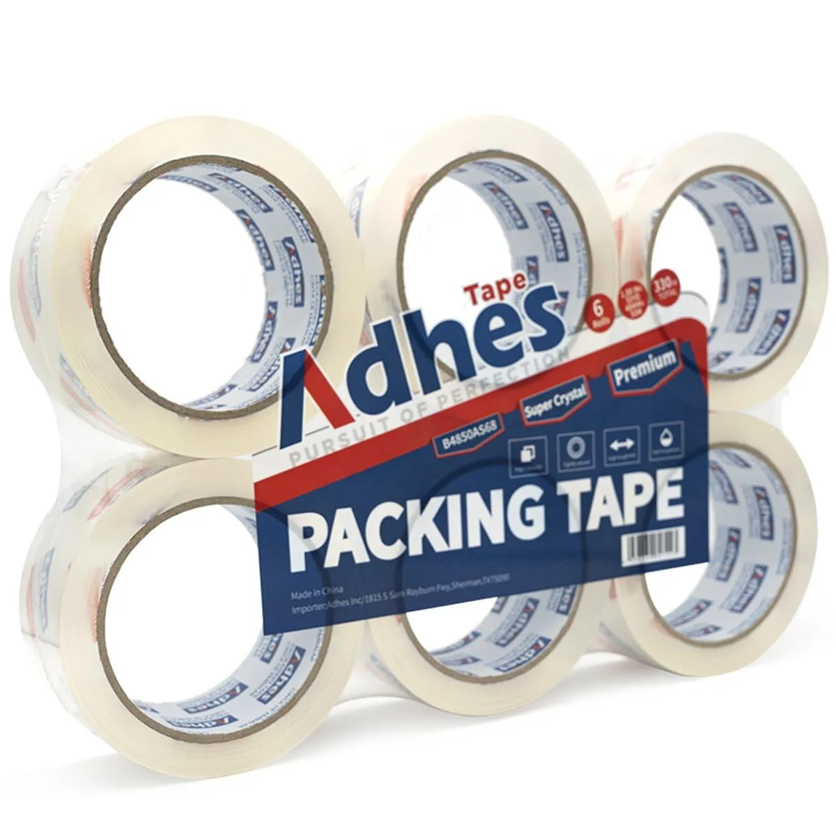 ADHES TAPE PURSUIT OF PERFECTION ADU-B4850AS68 Clear Packing Tape 6 Rolls 1.88 Inch 55 Yards 2.7 mil — product photo