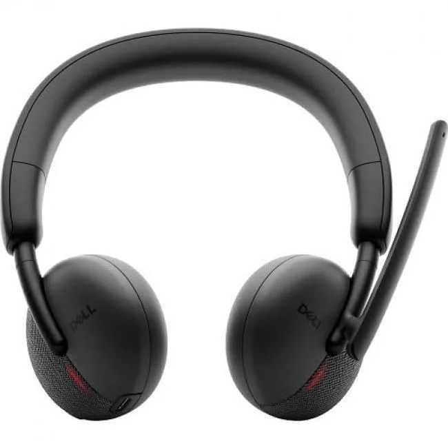Black on-ear wireless headset with rotatable boom microphone and ear-cup controls