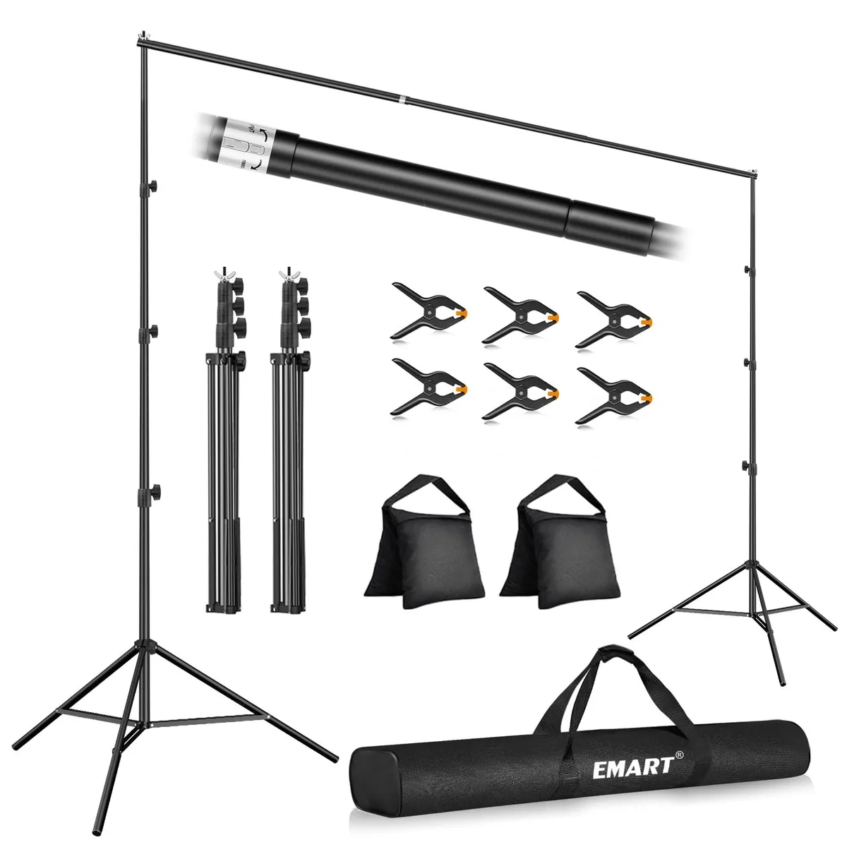 Aluminium tripod backdrop stand kit with crossbar clamps sandbags and carry bag