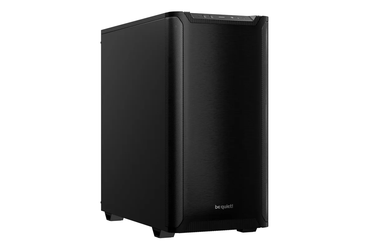 Black ATX full-tower case with tempered glass side panel and front USB-C port
