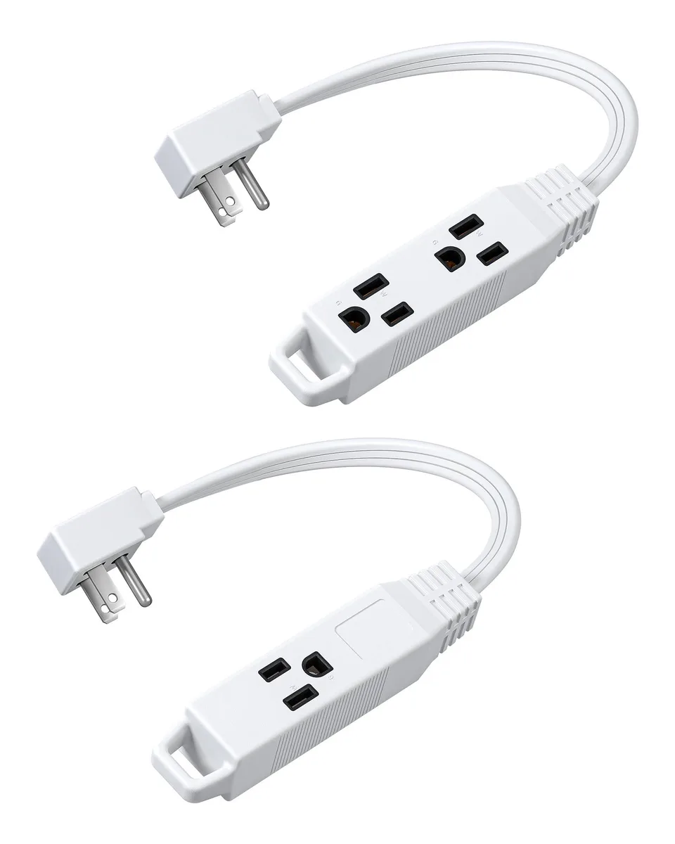  DEWENWILS DEWENWILS-3O-1FT-W 3-Outlet Power Extension Cord, 1 ft, 16/3 AWG, White, 2 Pack — product photo