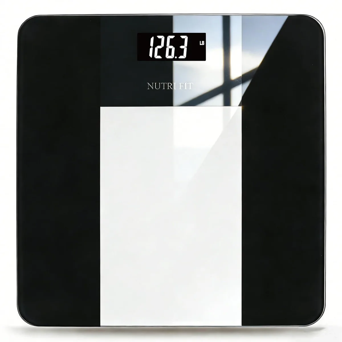 Dark transparent tempered glass floor scale, square low-profile platform with backlit LCD display