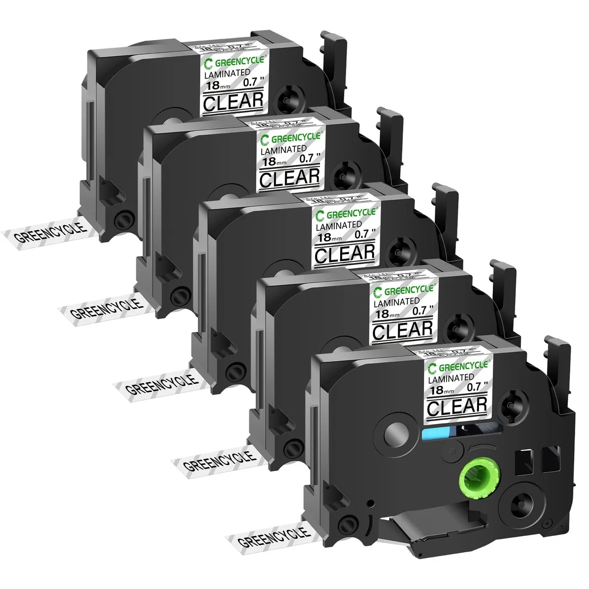 GREENCYCLE GREENCYCLE TZe-141 18mm Black on Clear Laminated Label Tape 5 Pack — product photo