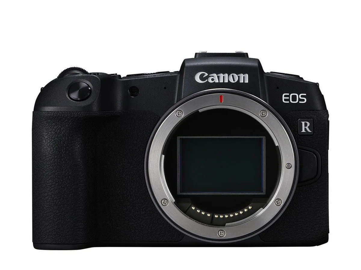 Black Canon EOS RP mirrorless camera body with RF mount