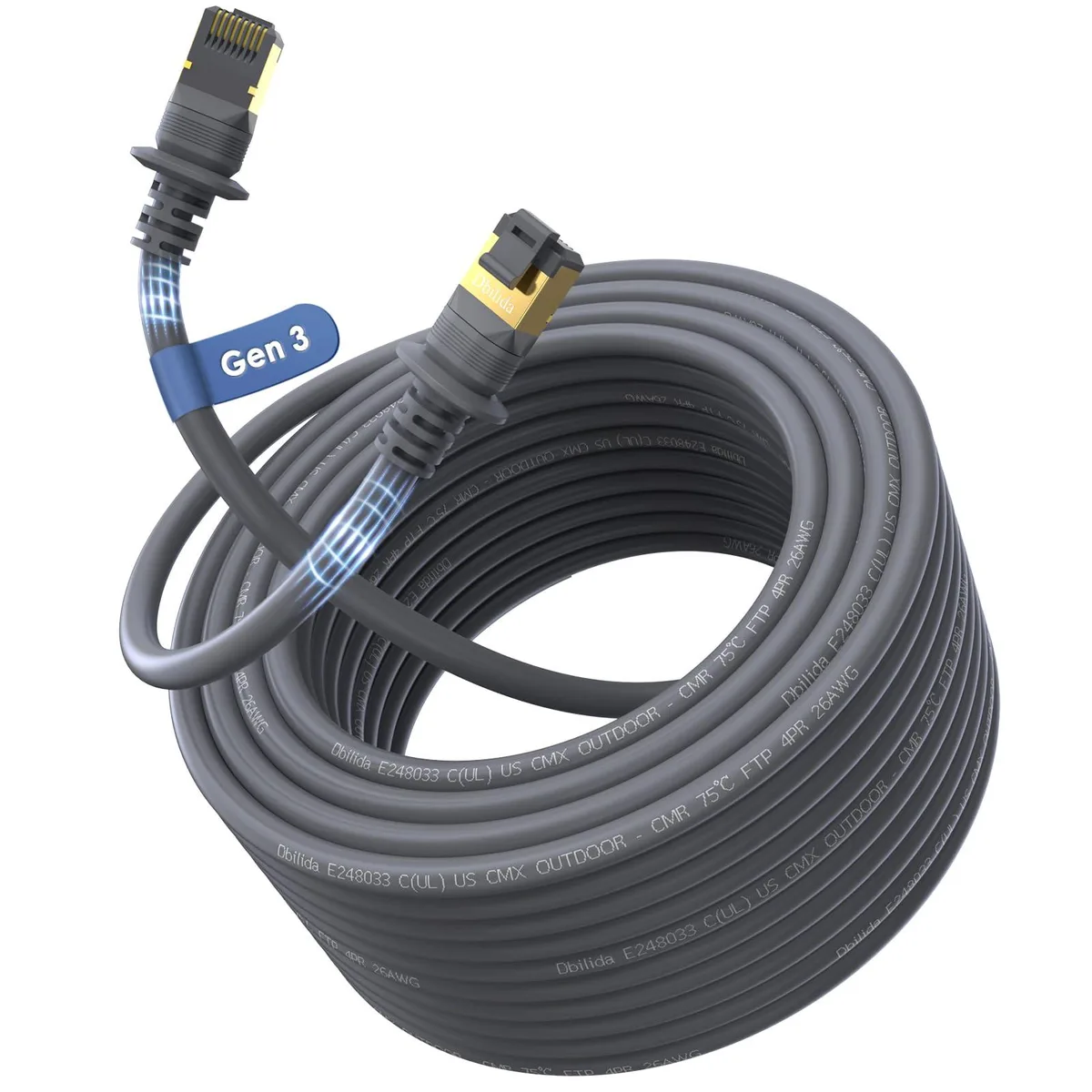  Dbilida Starlink Cat 6 Ethernet Cable 150FT 26AWG OFC 2000Mbps CMX CMR Direct Burial UV Resistant — product photo