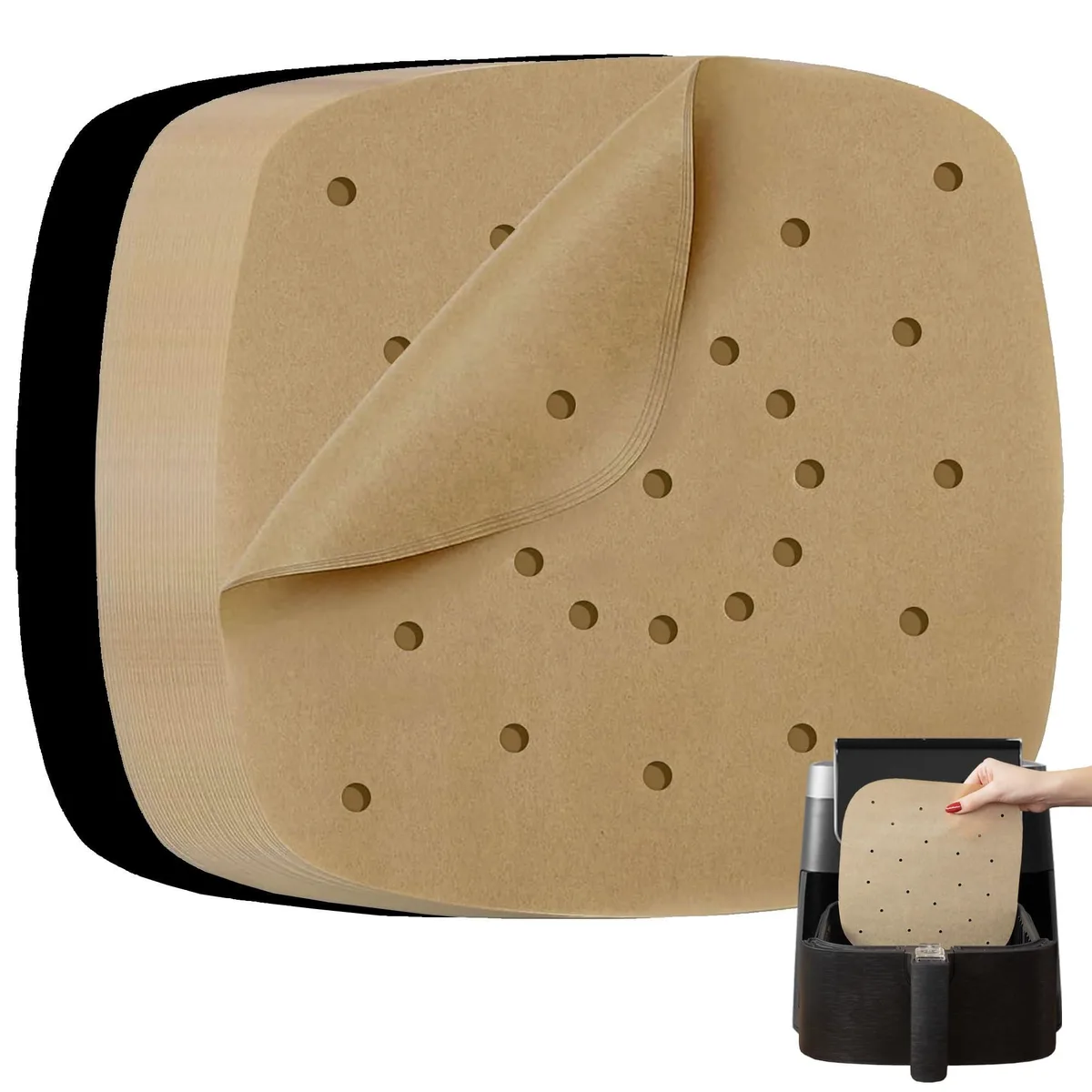 Stack of 100 natural unbleached parchment sheets 8.5 in square with reusable grill mat