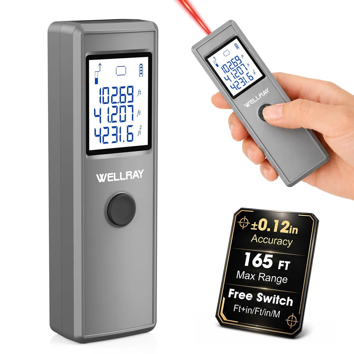 Compact gray laser distance meter with IP54 rating