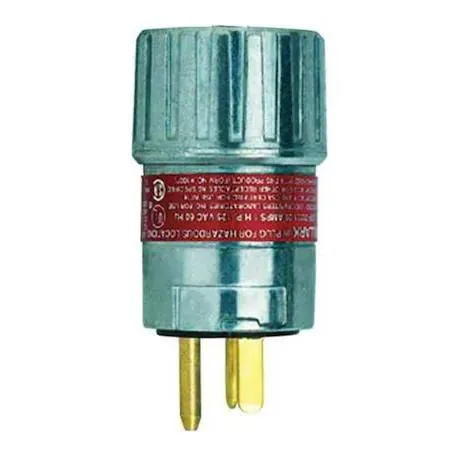 Gray angled 20A 125V plug with three blades