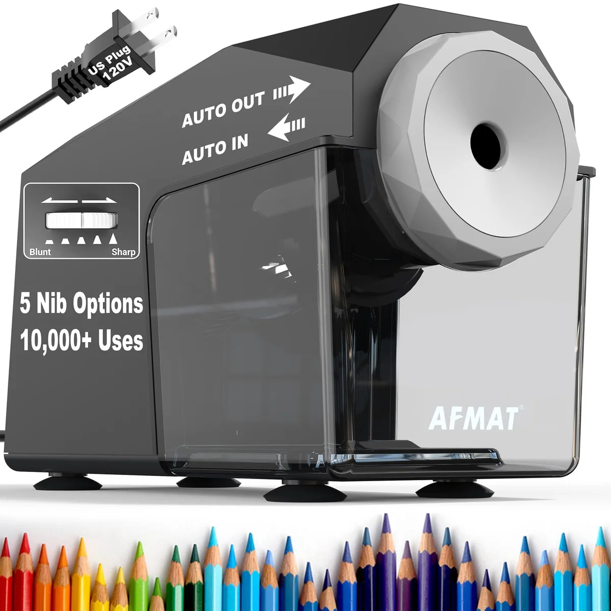 AFMAT PSC4BK Electric Pencil Sharpener 6.5-10.5mm 5 Nibs Black — product photo