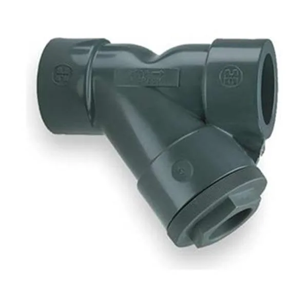 Black PVC Y-strainer with three 2-inch socket ports