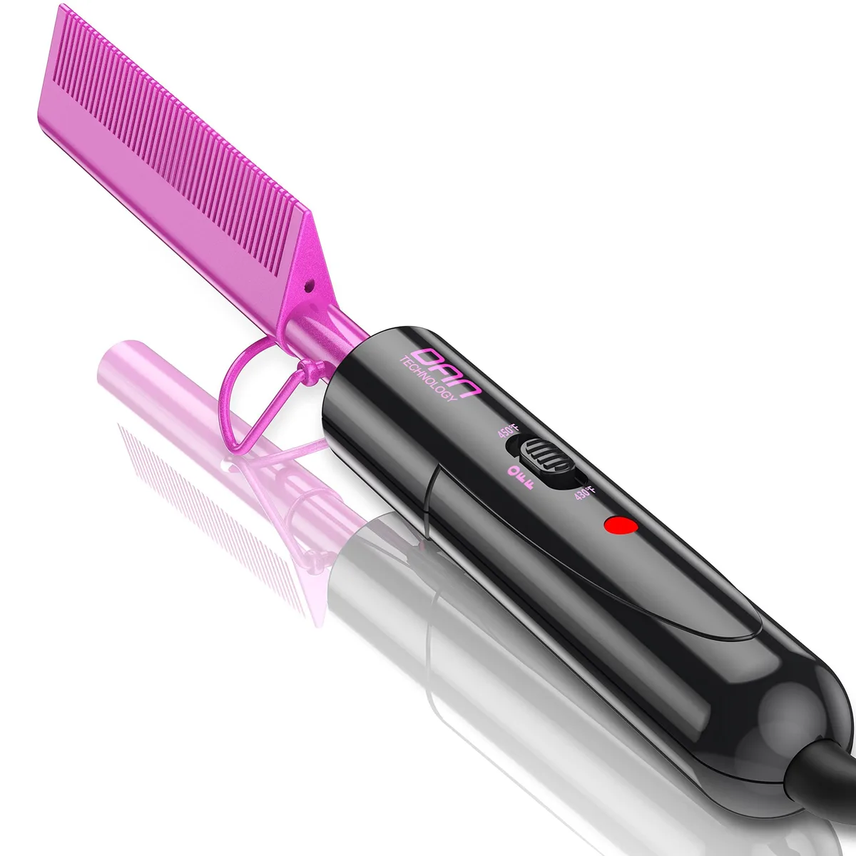 Pink ceramic pressing comb, 11 inches long, dual voltage, 450°F max heat