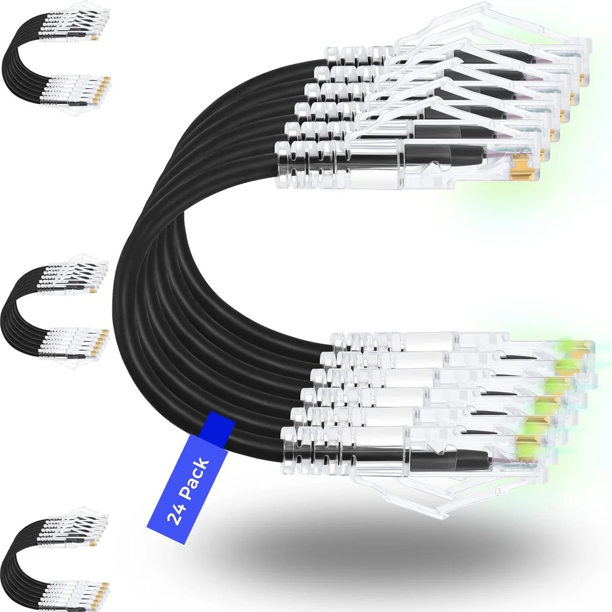 BFKK BFKK 24 Pack Cat6a 3ft 28AWG Slim Snagless Ethernet Cable Black — product photo