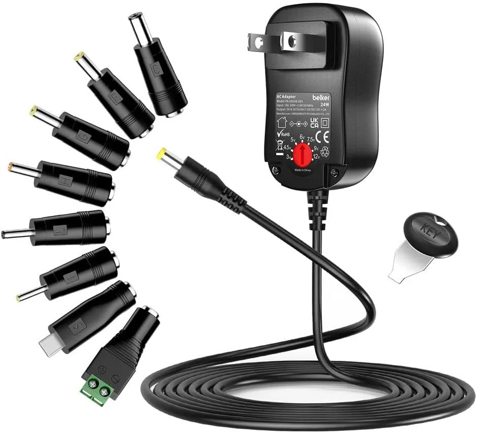 Kenuco Kenuco 24W Universal AC/DC Adapter Multi-Voltage 9 Plugs 3V-12V 2A — product photo