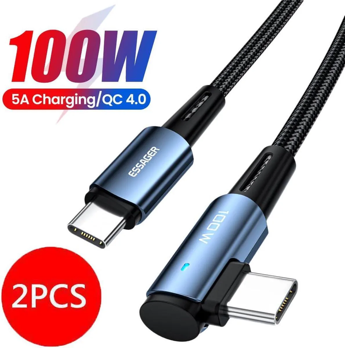 SMUGDESK SMUGDESK USB C to USB C Cable 2-Pack 3.3ft 100W Right Angle Blue — product photo