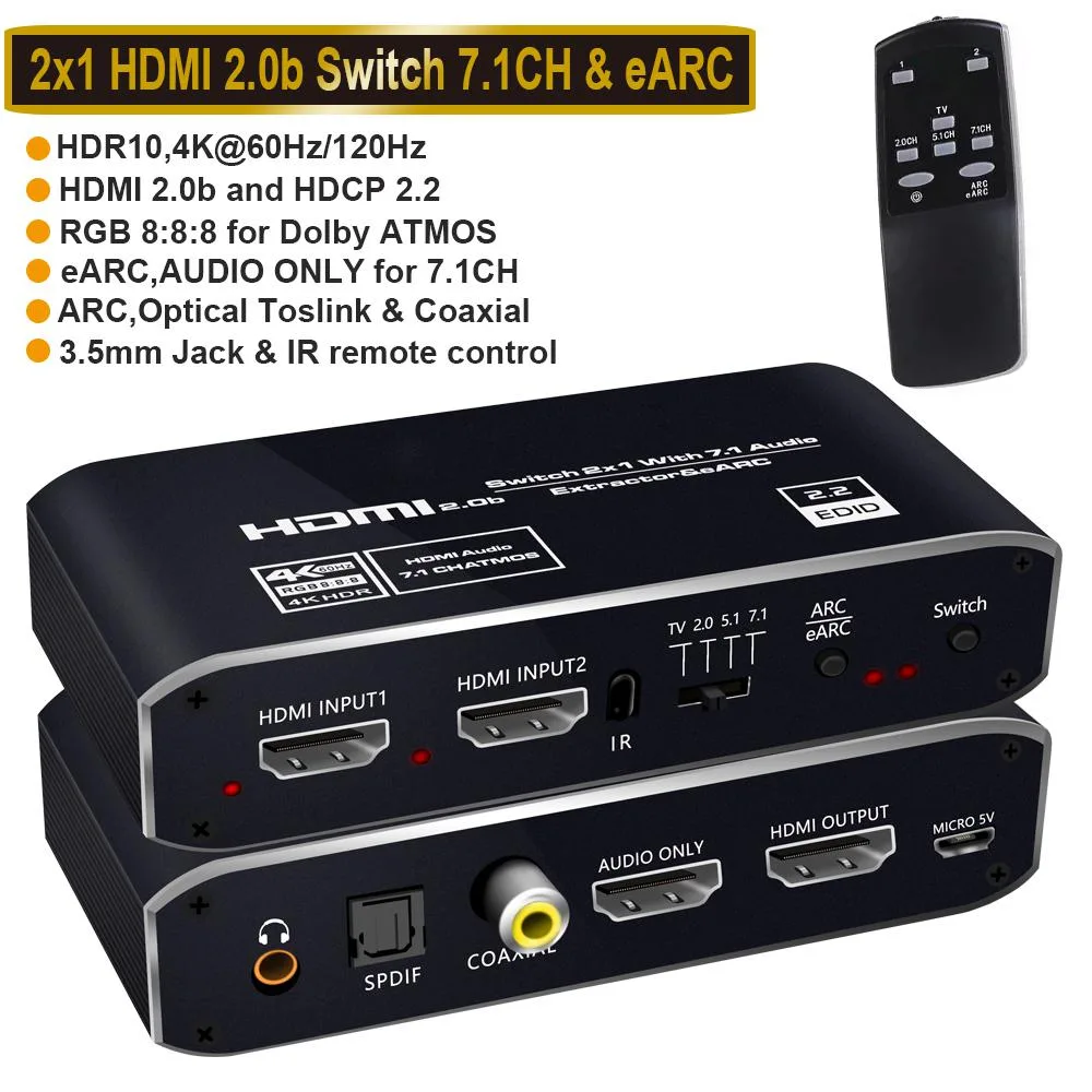 LUOM LUOM OZV2E 2x1 HDMI Switch Audio Extractor 4K 60Hz ARC eARC — product photo