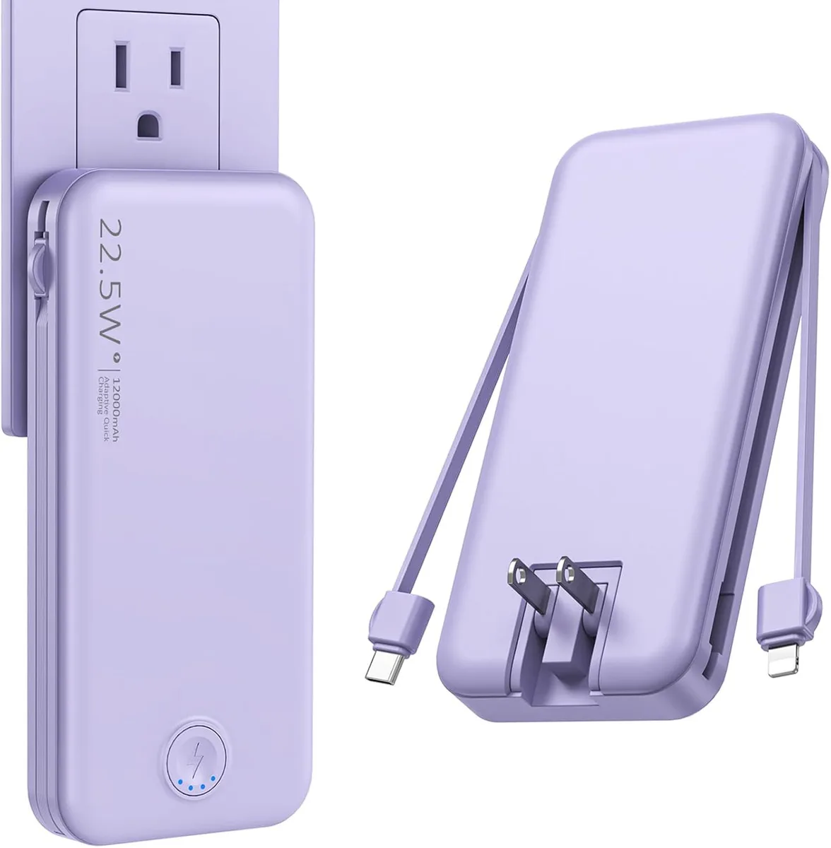 WOOJONG WOOJONG 22.5W 12000mAh Power Bank Wall Plug Built-in Cables — product photo