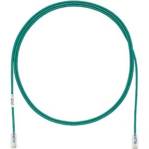 Green Cat6 patch cable with booted RJ-45 plugs, one foot long