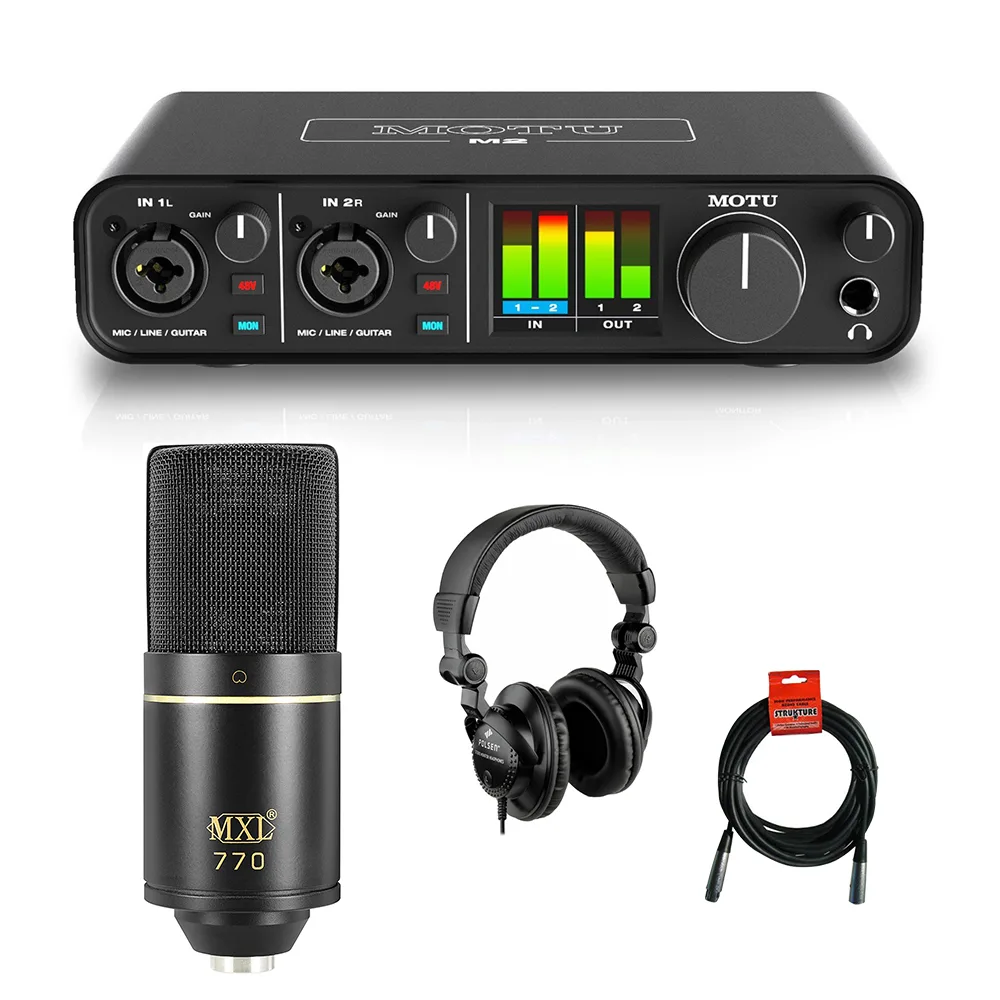 Motu Motu M2 2x2 USB Audio Interface Bundle with MXL 770 Microphone, HPC-A30 Headphones &amp; XLR Cable — product photo