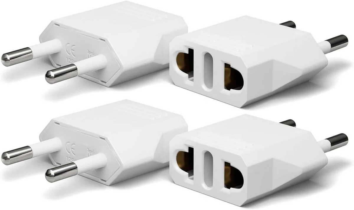 Four white compact Type C plug adapters in a set