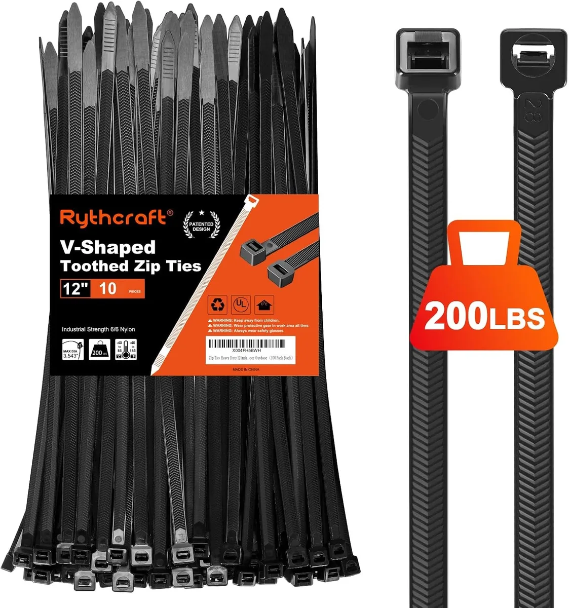 Ennovor Ennovor 12 inch V-Shaped Toothed Cable Ties 200 lbs 80 Pack Black — product photo