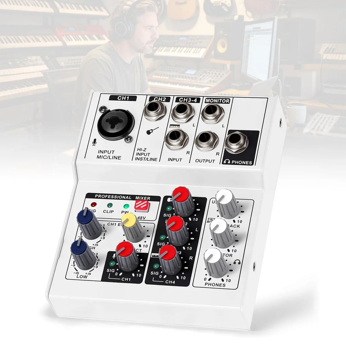  4-Channel DJ Audio Mixer with USB Interface White — product photo