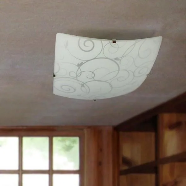 Square white flush-mount ceiling light with swirl glass diffuser
