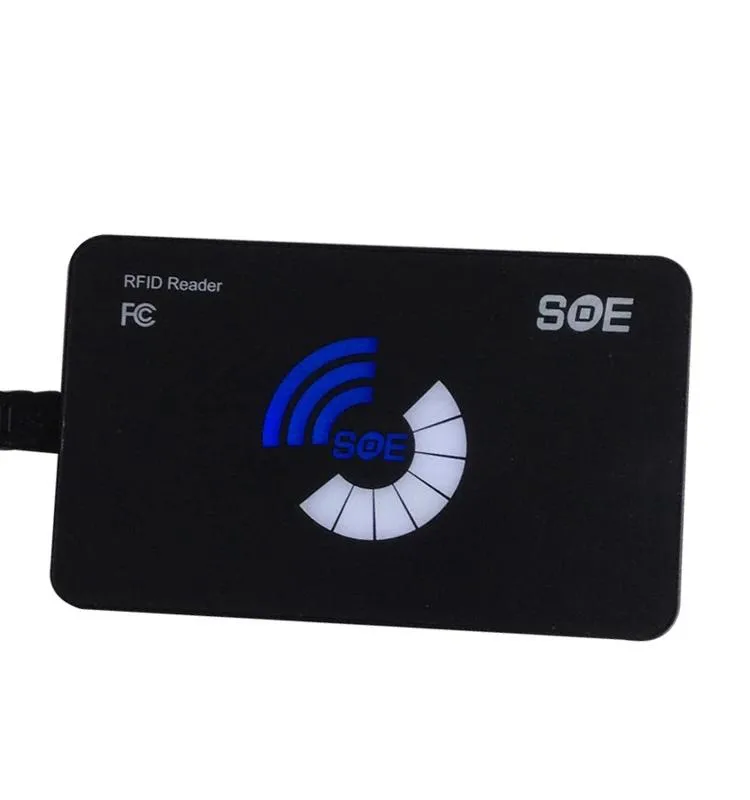 Small black plastic RFID reader with USB cable
